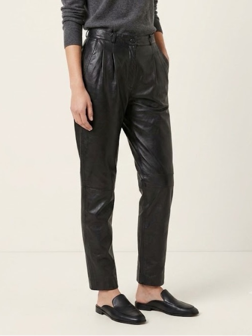 The Tannery West Vintage Women's Straight Leg Leather Pants 26 Black High Waist